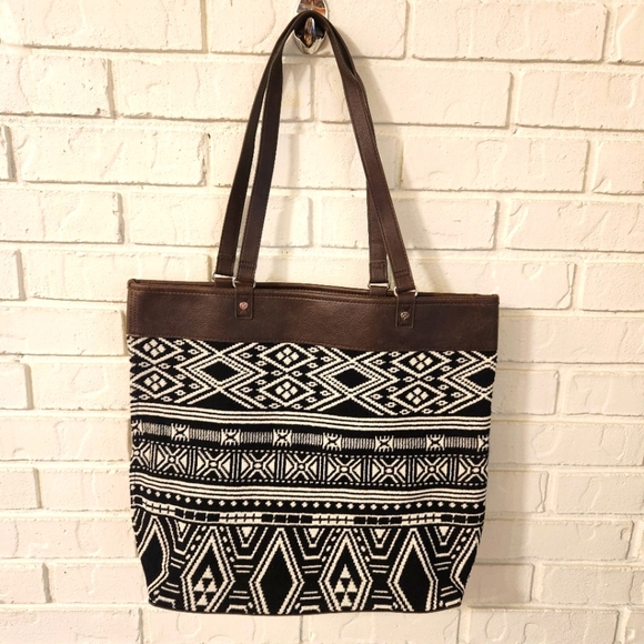 Jewell By Thirty-One Brown and Black Patterned Tote Bag - Picture 1 of 6